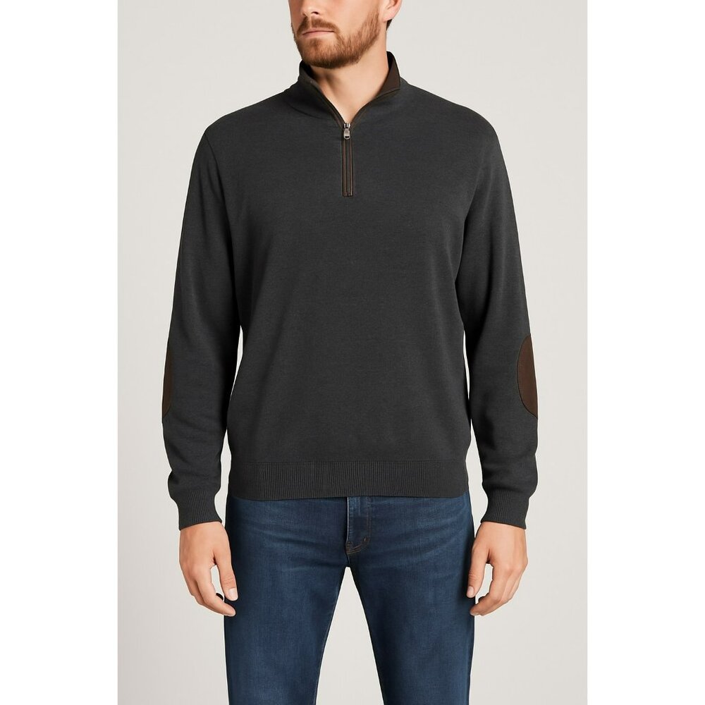 Daniel Cremieux Mens Reversible 1/4 Zip Pullover Sweater W/ Elbow Patches Dark G